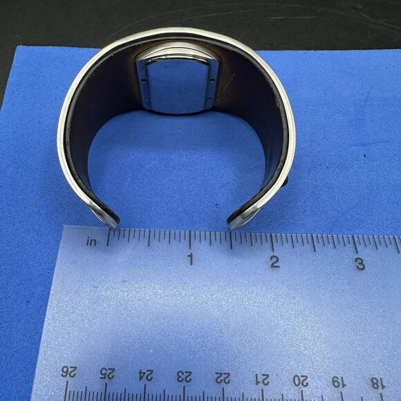 Vintage Fossil Womens Watch Wide Stainless Steel Cuff Leather Band 90’s Bracelet - Picture 14 of 15